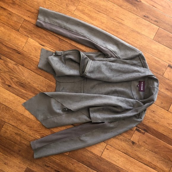 Vigoss Grey Suede Wrap Zip Jacket with Pockets - Picture 3 of 4